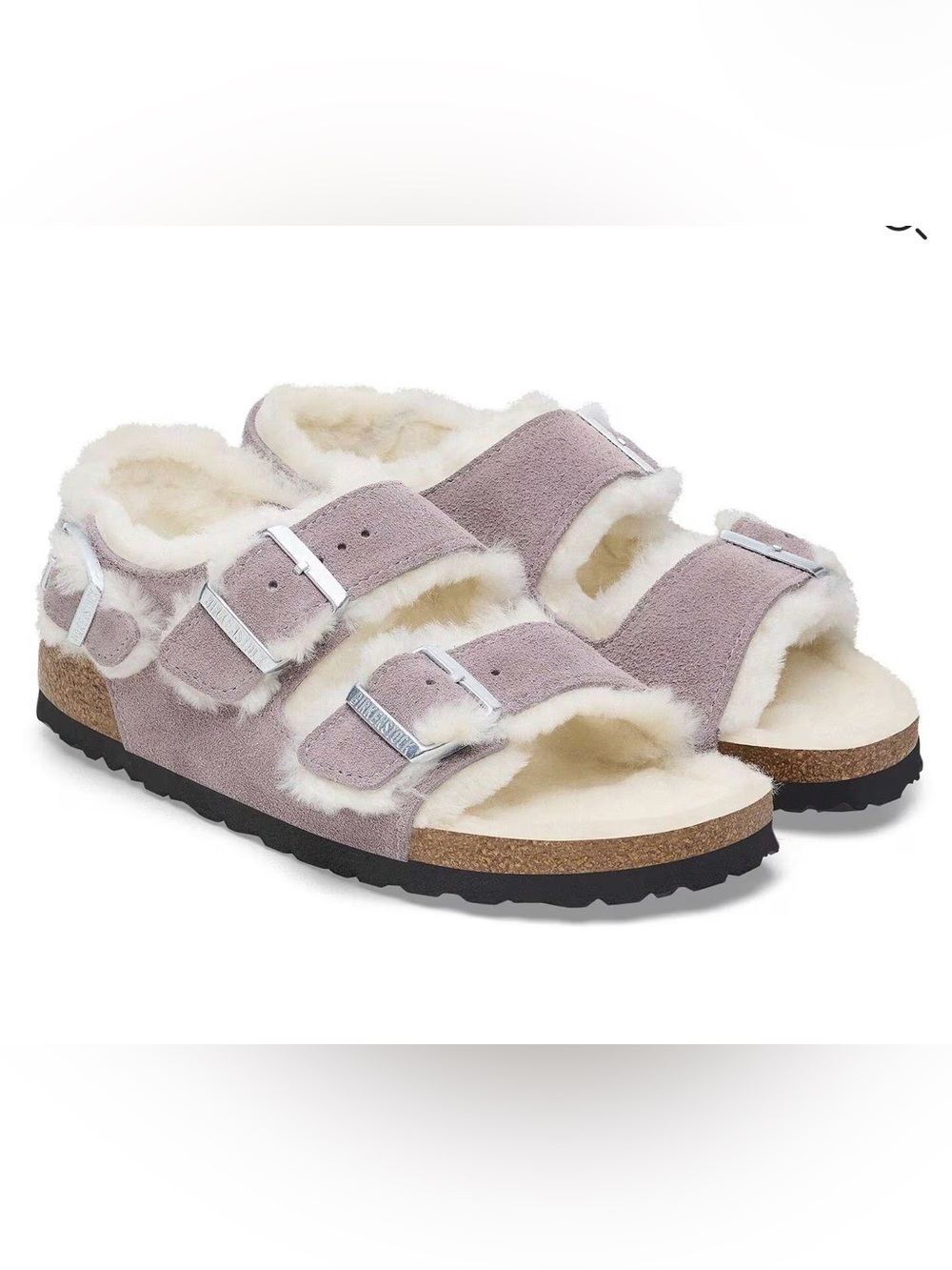 Birkenstock Milano Suede Shearling Sandal Faded Purple 8/8.5/39
